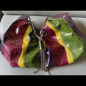 Multi color leather large handbag.